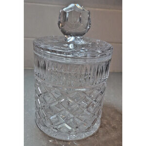 Czech MCM Vintage ￼Cut Crystal ￼Ice Bucket -Cookie Jar Canister w/Lid Starburst